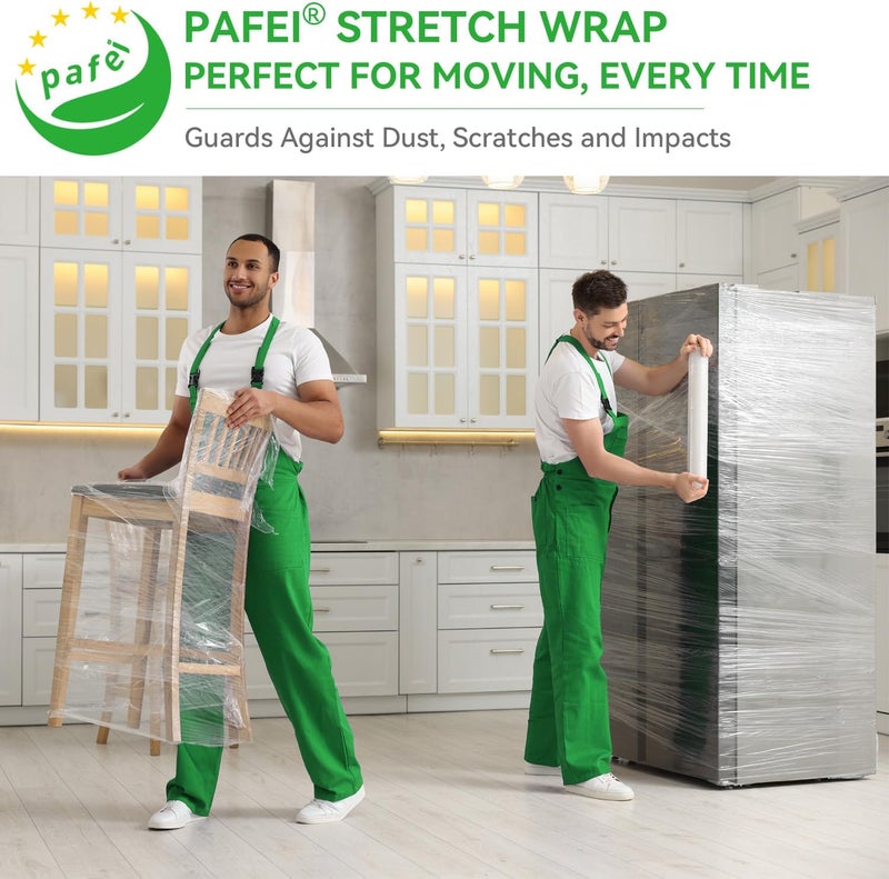 pafei 18" x 1500' Plastic Stretch/Shrink Wrap Roll - 80 Gauge Industrial Shrink Wrap for Moving, Heavy Duty 800% Stretch for Pallets, Packing, Shipping&Furniture Protection​-1Roll - Image 2